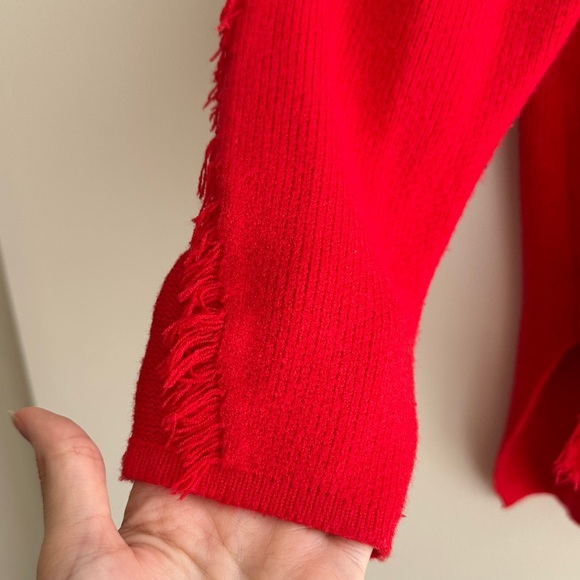ontwelfth Red Fringey Sweater, Bright Red Knit Crewneck Sweater, Size Medium - Picture 8 of 16